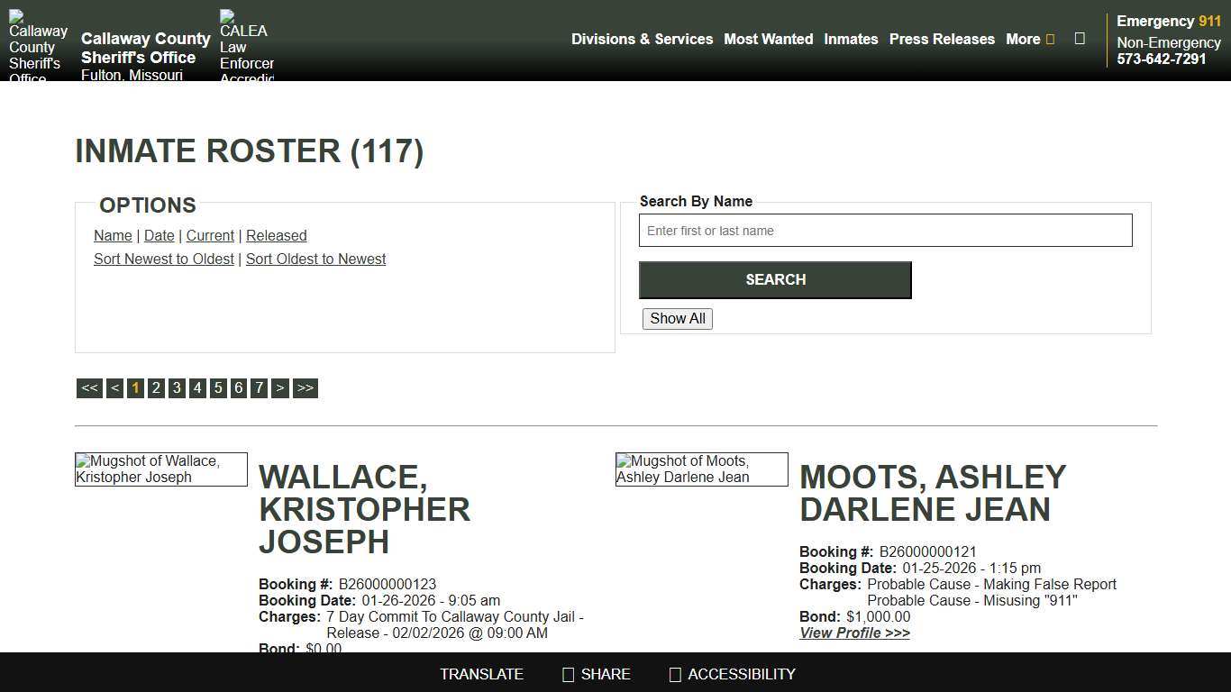 Inmate Roster - Current Inmates Booking Date Descending - Callaway County Sheriff's Office, Missouri